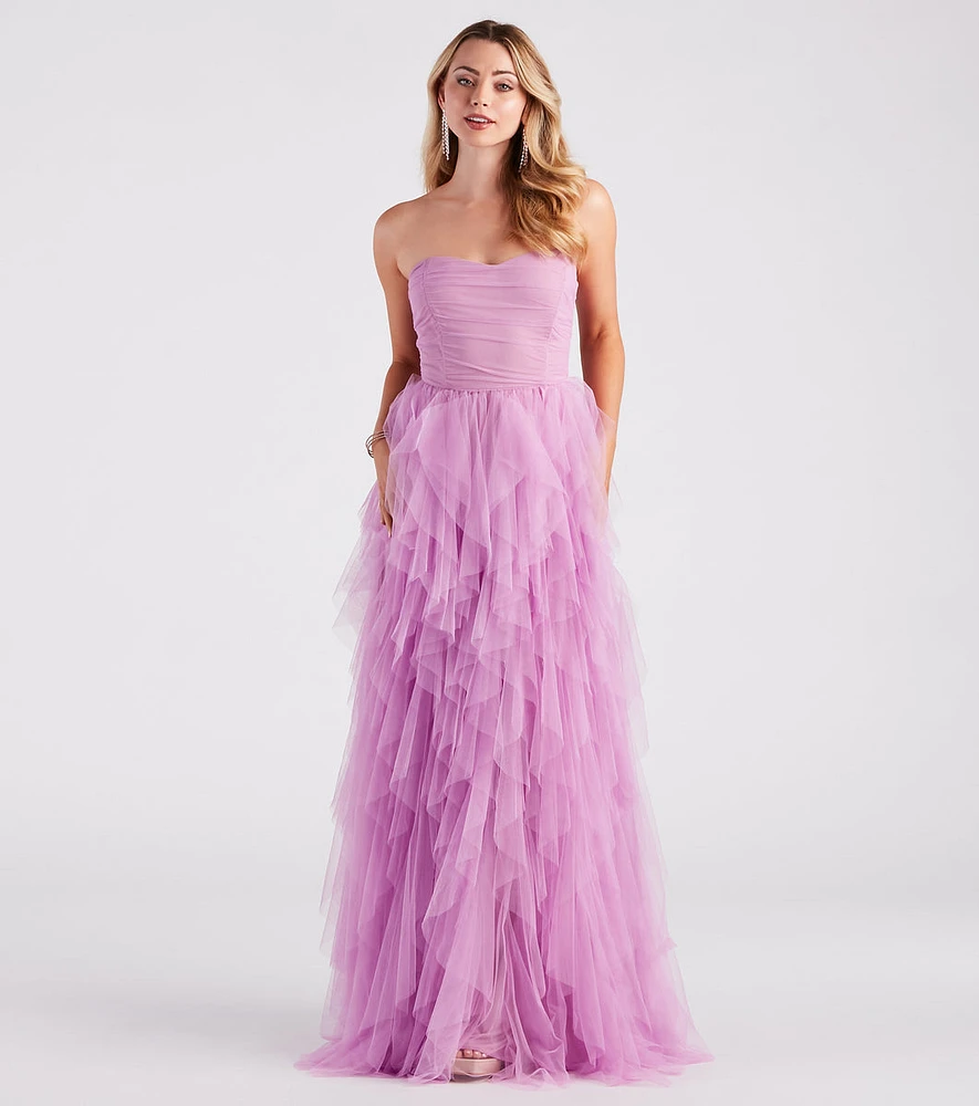 Ariana Strapless Ruffled Mesh Formal Dress