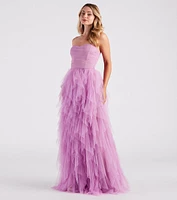 Ariana Strapless Ruffled Mesh Formal Dress