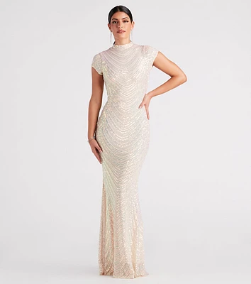 Justine Formal Sequin Mock Neck Mermaid Dress