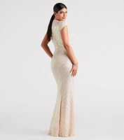 Justine Formal Sequin Mock Neck Mermaid Dress