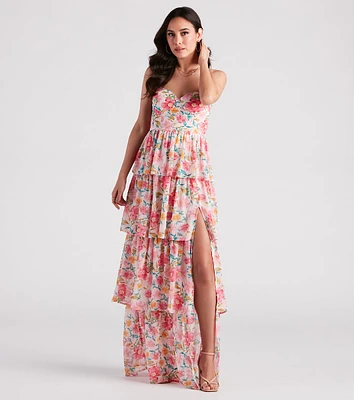 Sheryl Formal Floral Chiffon Ruffle Dress