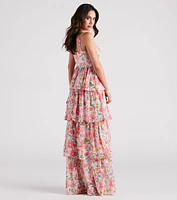 Sheryl Formal Floral Chiffon Ruffle Dress