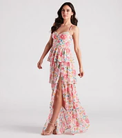 Sheryl Formal Floral Chiffon Ruffle Dress