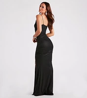 Kayley Formal Metallic Slit Long Dress