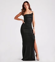 Kayley Formal Metallic Slit Long Dress