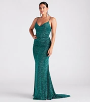 Tamora Formal Glitter Plunge Mermaid Dress