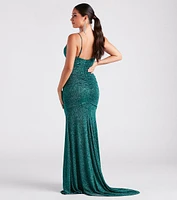 Tamora Formal Glitter Plunge Mermaid Dress