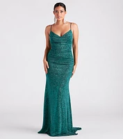 Tamora Formal Glitter Plunge Mermaid Dress