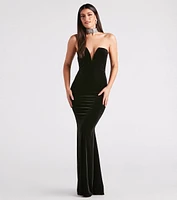 Gemma Rhinestone Collar Velvet Strapless Mermaid Dress