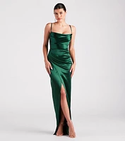 Julie Formal Satin Cowl Neck Wrap Dress