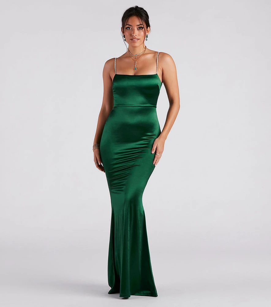 Annaliese Formal Satin Rhinestone Mermaid Dress