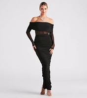 Alessia Off-The-Shoulder Sheer Mesh Formal Dress