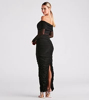 Alessia Off-The-Shoulder Sheer Mesh Formal Dress