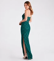 Adelaide Formal Glitter Lace Slit Long Dress