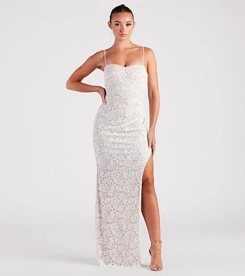 Daphne Formal Lace Slit Long Dress