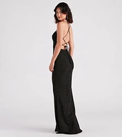 Abbie Formal Glitter Lace-Up Slit Dress