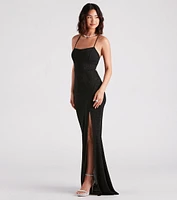 Abbie Formal Glitter Lace-Up Slit Dress