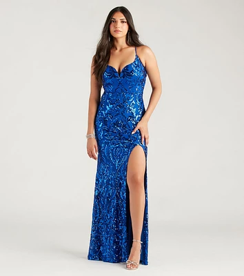 Allegra Formal Sequin Lace-Up Mermaid Dress