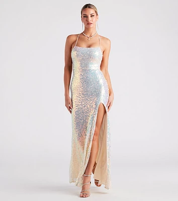 Aniyah Formal Sequin Lace-Up Dress