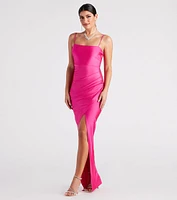 Margot Ruched Wrap-Front Formal Dress