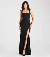 Bella Formal Crepe Rhinestone Open Back Dress