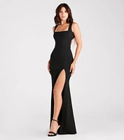 Bella Formal Crepe Rhinestone Open Back Dress