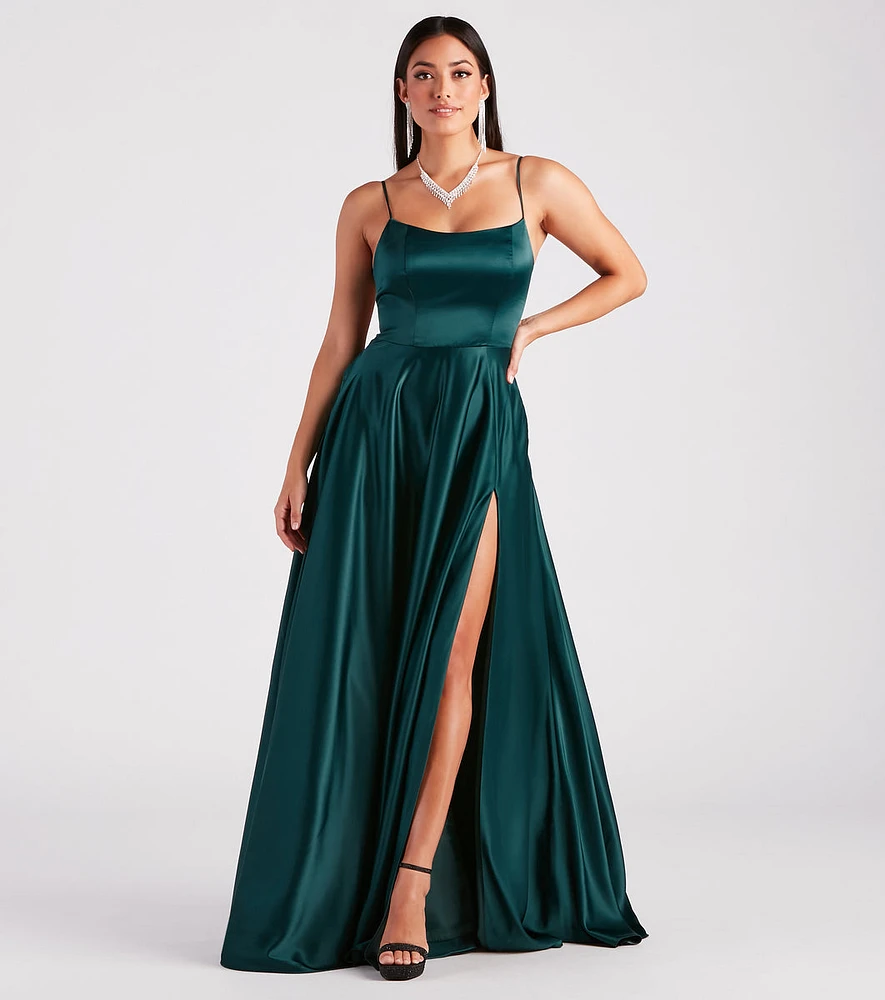 Rylan High Slit A-Line Satin Formal Dress