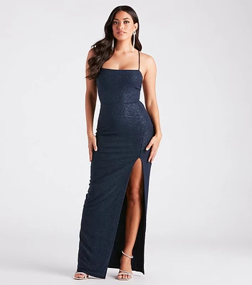 Mikayla Formal Glitter Lace-Up Long Dress