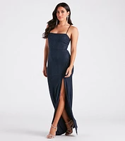 Mikayla Formal Glitter Lace-Up Long Dress