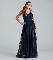 Lina Flocked Velvet A-Line Formal Dress