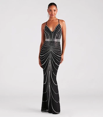 Maisyn Formal Rhinestone V-Neck Long Dress