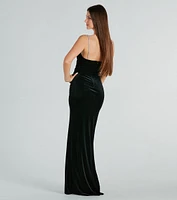 Elara Formal Velvet Rhinestone Strap Long Dress