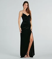 Elara Formal Velvet Rhinestone Strap Long Dress