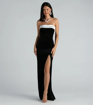 Marilyn Formal Velvet Strapless Satin Long Dress