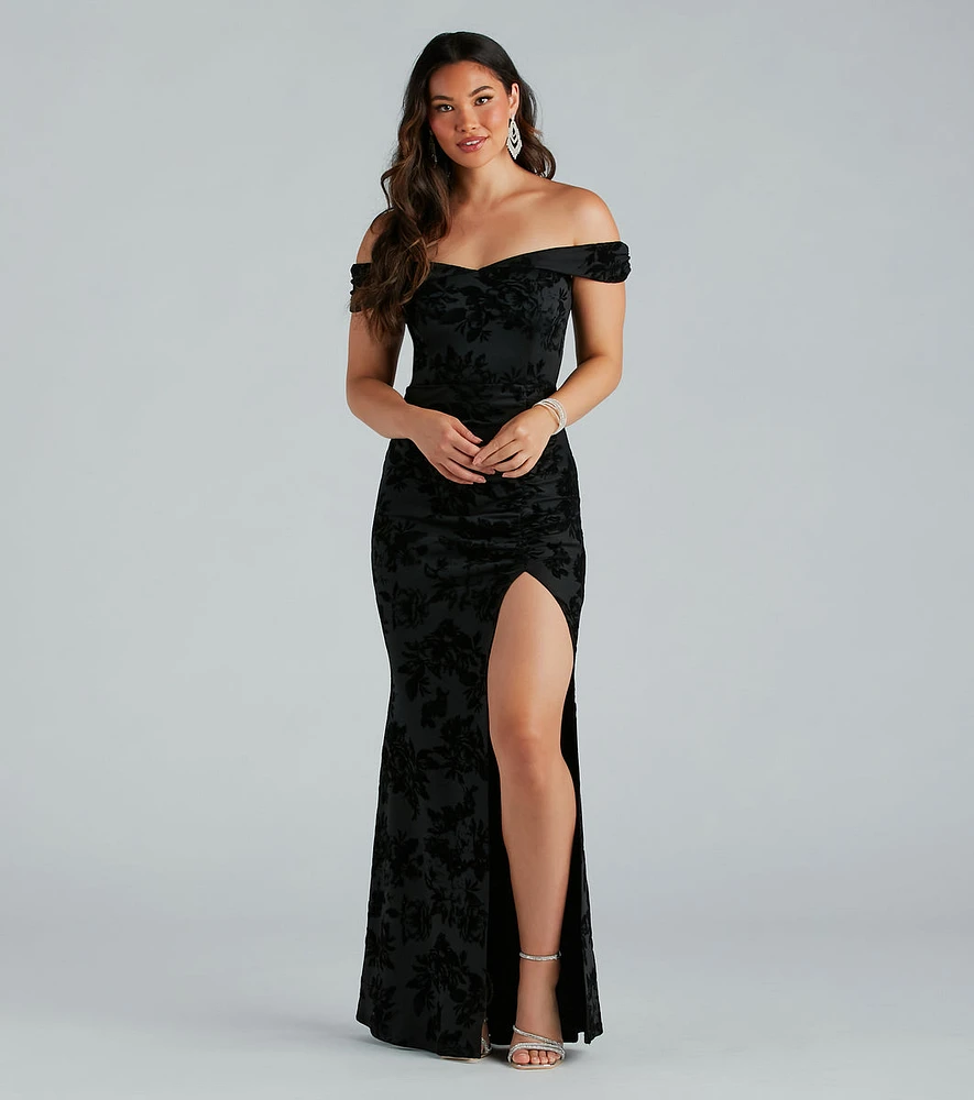 Darcey Formal Flocked Velvet Mermaid Dress