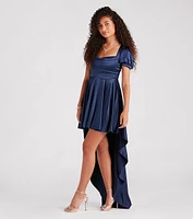 Traci Formal Satin High Low A-Line Dress