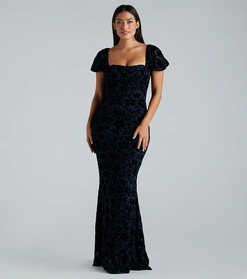 Kathleen Formal Velvet Floral Mermaid Long Dress