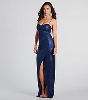 Bianca Wrap-Front High Slit Formal Dress