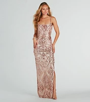 Valery Formal Sequin Square Neck Long Dress