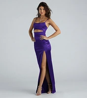 Kyla Cutout High Slit Satin Formal Dress