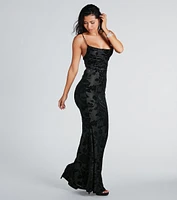 Ally Formal Velvet Burnout Lace-Up Mermaid Dress