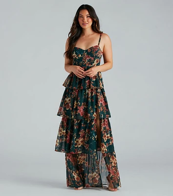 Rosie Formal Chiffon Floral Ruffled A-Line Dress