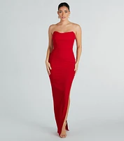 Aurie Formal Crepe Strapless Slit Long Dress