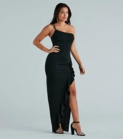 Candace Formal Crepe One-Shoulder Ruffle Dress