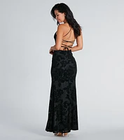 Norma Formal Velvet Floral Lace-Up Mermaid Dress