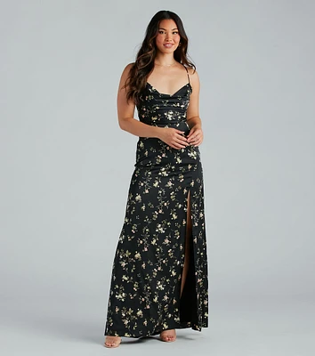 Mackenzie Formal Satin Floral Lace-Up Dress
