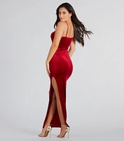 Azelia Formal Glitter Velvet Slit Long Dress