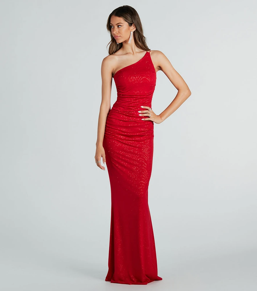 Aileen Formal One-Shoulder Glitter Mermaid Dress