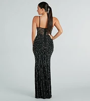 Hartley Formal Faux Pearl Rhinestone Long Dress