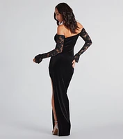 Marley Formal Velvet Lace Sleeve Long Dress